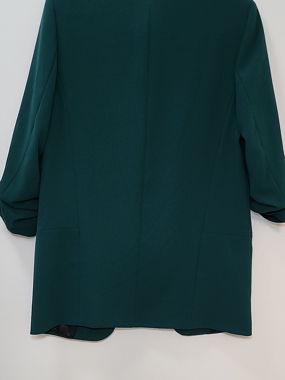 Zara Dark kelly green roll-up sleeve blazer open-front shawl collar front Sz M - Picture 11 of 16